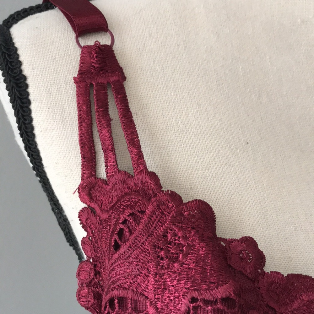 ❤️3X20 RENE ROFE Women Lace Embroidered Underwire Unlined Burgundy Bra |… - Picture 5 of 13